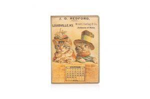 Обложка на паспорт с принтом Eshemoda “Ретро коты”, натуральная кожа, цвет коричневый