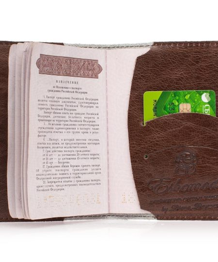 Обложка на паспорт с принтом Eshemoda "Ретро коты", натуральная кожа, цвет коричневый