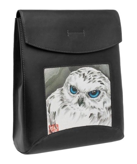 Сумка-рюкзак с принтом Eshemoda "Полярная сова", цвет чёрный