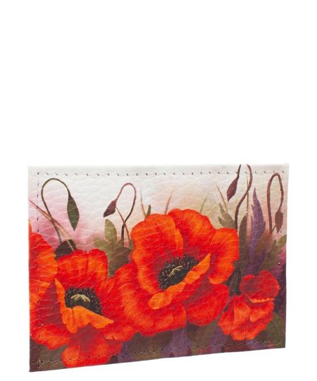 Обложка для одной карточки с принтом Eshemoda “Огненный мак”, натуральная кожа