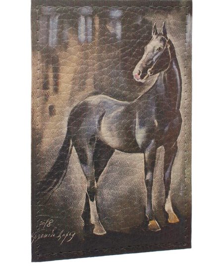 Обложка для одной карточки с принтом Eshemoda "Вороная лошадь", натуральная кожа