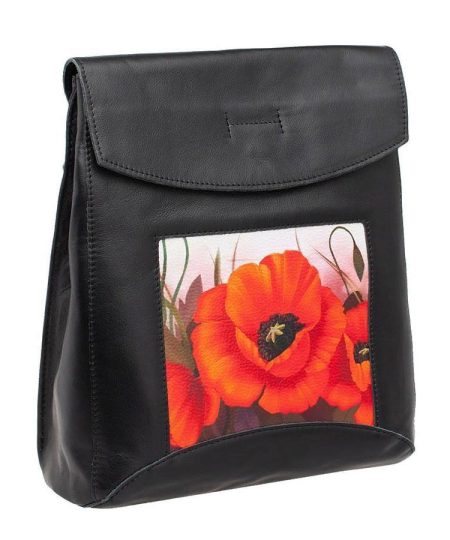 Сумка-рюкзак с принтом Eshemoda "Огненный мак", цвет чёрный