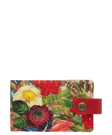 Визитница с принтом Eshemoda "Цветочное настроение", натуральная кожа, цвет красный