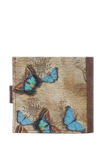 Комплект  с принтом Eshemoda “Голубые бабочки”, натуральная кожа, цвет коричневый