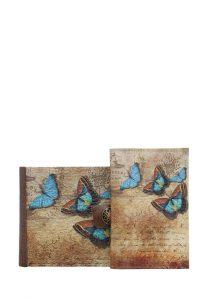 Комплект  с принтом Eshemoda “Голубые бабочки”, натуральная кожа, цвет коричневый
