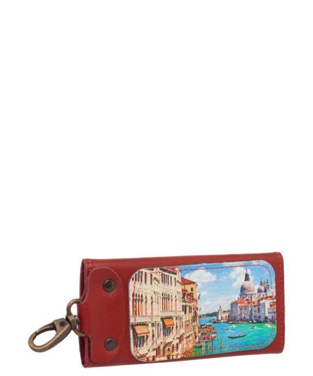 Ключница с принтом Eshemoda “Лето в Венеции", размер L, натуральная кожа, цвет красный