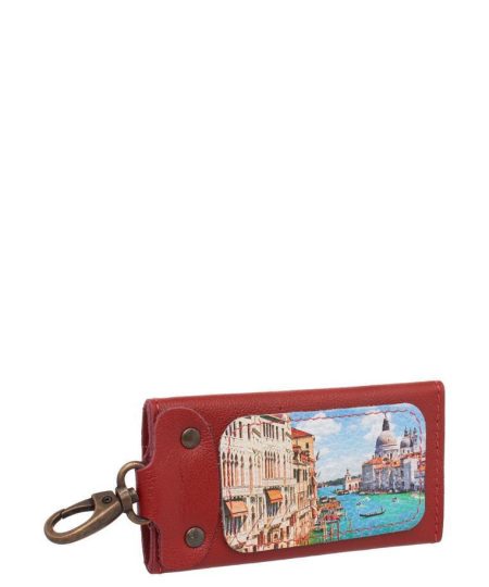 Ключница с принтом Eshemoda  “Лето в Венеции”, размер M, натуральная кожа, цвет красный томат