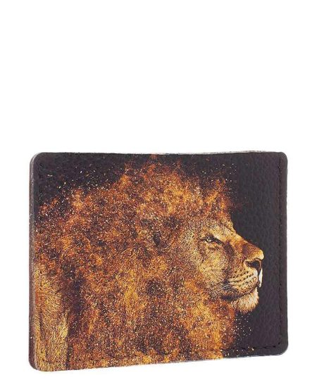 Кардхолдер с принтом Eshemoda “Золотой лев”, натуральная кожа, цвет черный