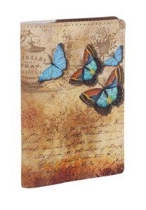 Обложка на паспорт с принтом Eshemoda “Голубые бабочки”, натуральная кожа