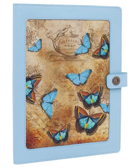 Органайзер для документов с принтом Eshemoda "Голубые бабочки",Формат В5 , натуральная кожа, цвет голубой