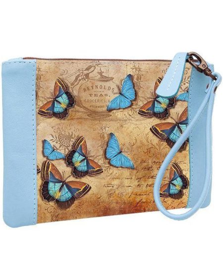 Клатч с принтом Eshemoda "Голубые бабочки", натуральная кожа, цвет голубой