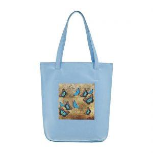 Сумка-шоппер с принтом Eshemoda  “Голубые бабочки”, натуральная кожа, цвет голубой