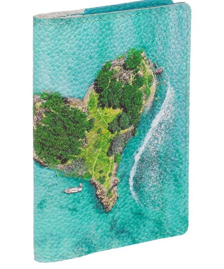 Обложка для автодокументов с принтом Eshemoda «Остров сердце», натуральная кожа