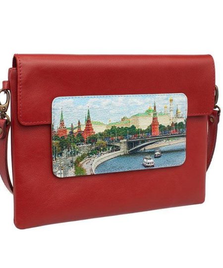 Сумка кросс-боди с принтом Eshemoda «Кремль, Каменный мост», натуральная кожа, цвет красный