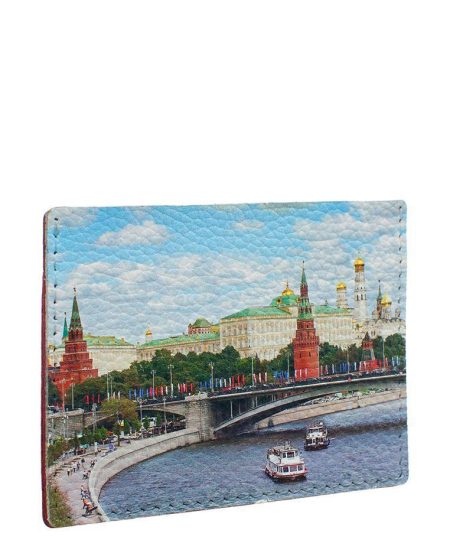 Кардхолдер с принтом Eshemoda "Кремль, Каменный мост", натуральная кожа, цвет красный