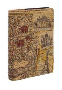 Обложка на паспорт с принтом Eshemoda «Карта мира», натуральная кожа