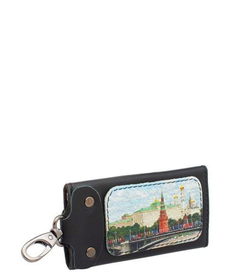Ключница с принтом Eshemoda «Кремль. Каменный мост», размер M, натуральная кожа, цвет чёрный