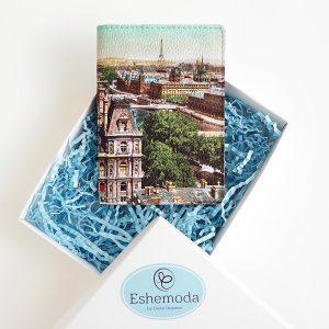 Обложка на паспорт с принтом Eshemoda “Ретро Париж”, натуральная кожа