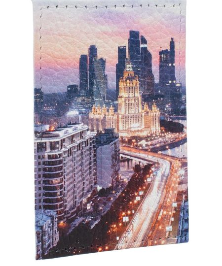 Обложка для карточки с принтом Eshemoda «Москва-Сити», натуральная кожа