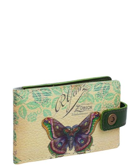 Визитница с принтом Eshemoda "Винтажная бабочка", натуральная кожа, цвет зелёный