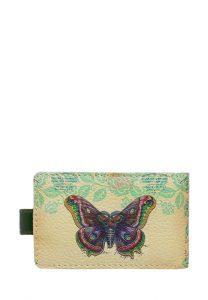Визитница с принтом Eshemoda “Винтажная бабочка”, натуральная кожа, цвет зелёный