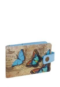 Визитница с принтом Eshemoda “Голубые бабочки”, натуральная кожа, цвет голубой