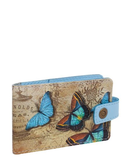 Визитница с принтом Eshemoda "Голубые бабочки", натуральная кожа, цвет голубой