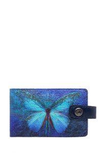 Визитница с принтом Eshemoda “Бабочка кружево”, натуральная кожа, цвет синий