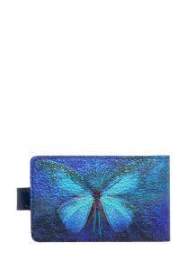 Визитница с принтом Eshemoda “Бабочка кружево”, натуральная кожа, цвет синий