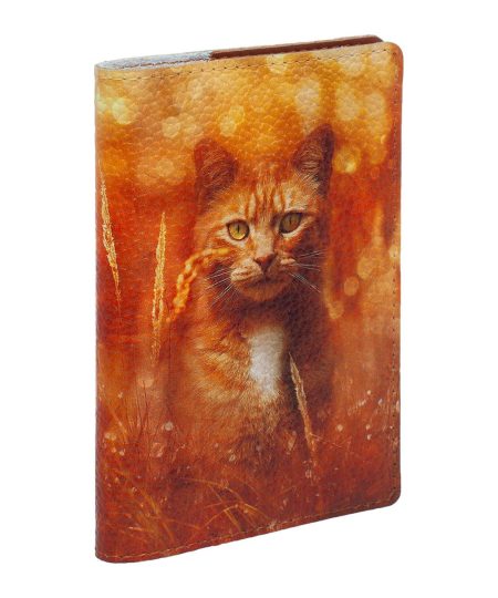 Обложка на паспорт с принтом Eshemoda "Рыжий кот", натуральная кожа