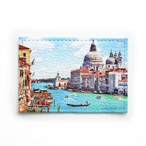 Обложка для одной карточки с принтом Eshemoda “Венеция солнечная”, натуральная кожа