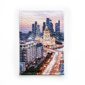 Обложка для одной карточки с принтом Eshemoda “Москва Сити”, натуральная кожа
