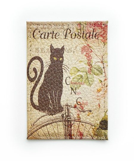 Обложка для одной карточки с принтом Eshemoda “Черный кот”, натуральная кожа
