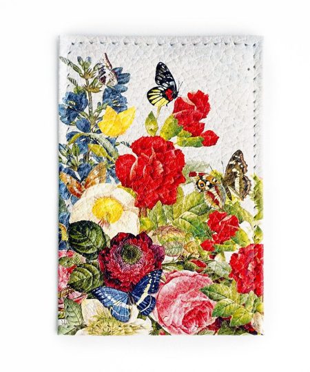 Обложка для одной карточки с принтом Eshemoda “Цветочное настроение”, натуральная кожа