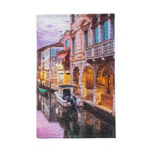 Обложка для 2-х карточек с принтом Eshemoda “Вечер в Венеции”, натуральная кожа