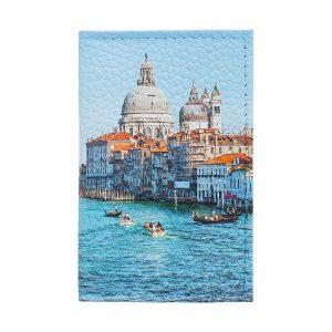 Обложка для 2-х карточек с принтом Eshemoda “Венеция. Центральный канал.” , натуральная кожа
