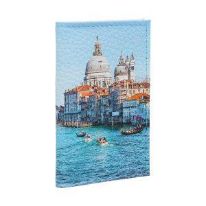 Обложка для 2-х карточек с принтом Eshemoda “Венеция. Центральный канал.” , натуральная кожа