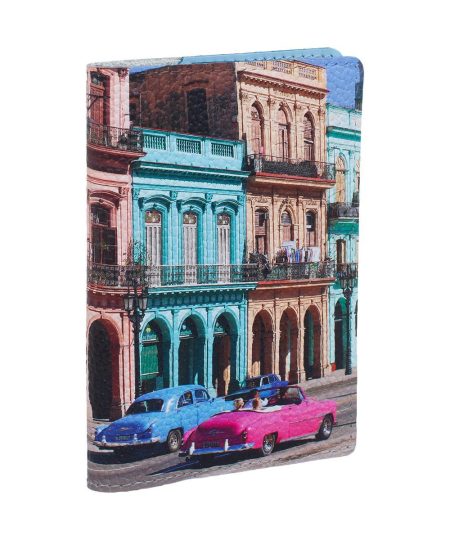 Обложка на паспорт с принтом Eshemoda "Улица Кубы", натуральная кожа