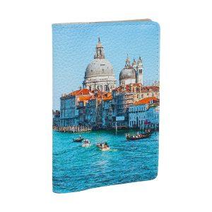 Обложка на паспорт с принтом Eshemoda “Венеция. Центральный канал”, натуральная кожа