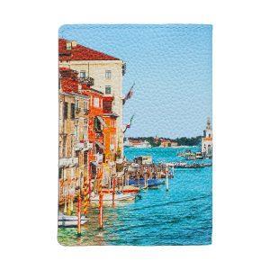 Обложка на паспорт с принтом Eshemoda “Венеция. Центральный канал”, натуральная кожа