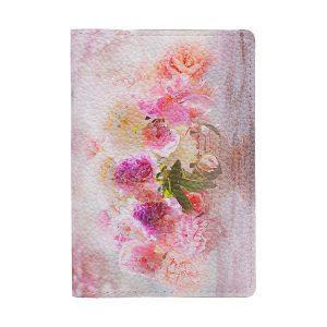 Обложка на паспорт с принтом Eshemoda “Розовый букет”, натуральная кожа