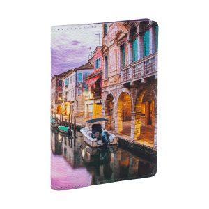 Обложка на паспорт с принтом Eshemoda “Вечер в Венеции”, натуральная кожа