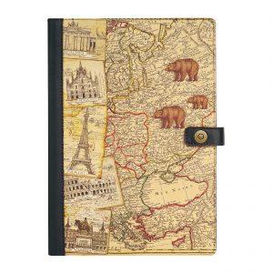 Папка для семейных документов с принтом Eshemoda “Карта мира”, Формат А4, натуральная кожа, цвет коричневый