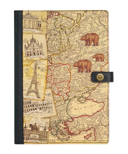 Органайзер для документов с принтом Eshemoda "Карта мира", Формат А4, натуральная кожа, цвет коричневый