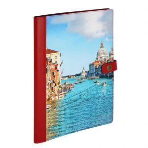 Папка для семейных документов с принтом Eshemoda “Центральный канал Венеции”, Формат А4, натуральная кожа, цвет красный