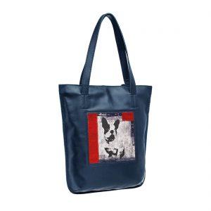 Сумка-шоппер “Собака в стиле Гранж”, натуральная кожа, цвет синий