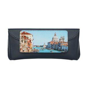 Футляр для очков с принтом Eshemoda “Венеция. Центральный канал”, натуральная кожа, темно-синий