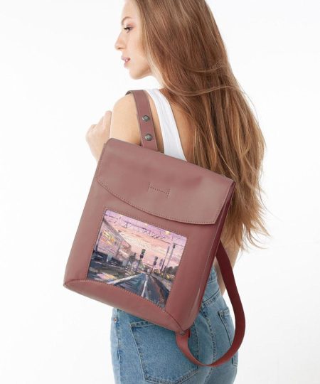 Сумка-рюкзак с принтом Eshemoda "В Пути", цвет темно-розовый