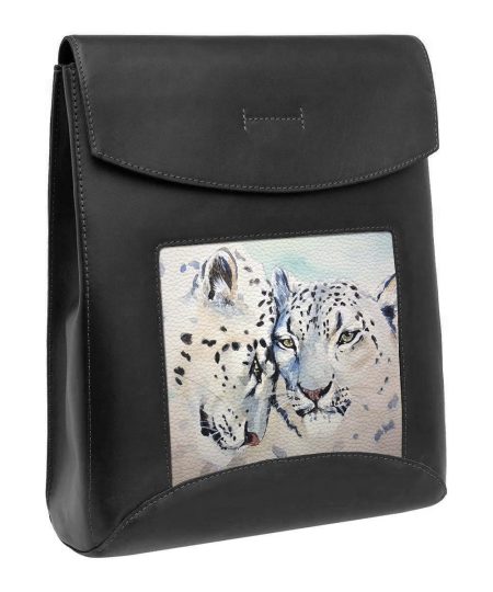 Сумка-рюкзак с принтом Eshemoda "Снежные барсы", цвет черный