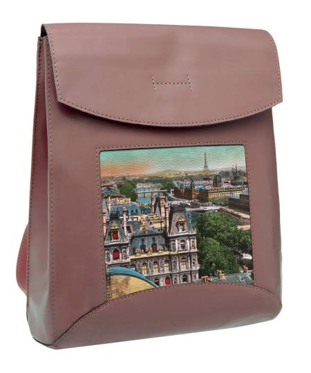 Сумка-рюкзак с принтом Eshemoda "Ретро Париж", цвет темно-розовый